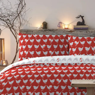 Zeo Living Weihnachtsbettwäsche Robin rot -