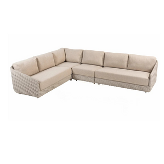 Das 4Seasons Lounge-Set Casanova Rope Latte von Zeo Living ist ein beiges L-förmiges Lounge-Set mit einer gewebten Seilstruktur und weichen, wetterfesten Kissen.