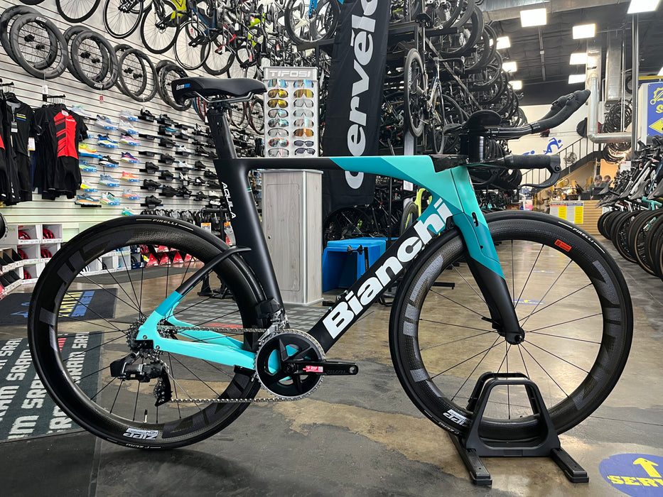 Bianchi Aquila CV SRAM Rival eTap AXS ZIPP 404 Firecrest Wheels - Celeste