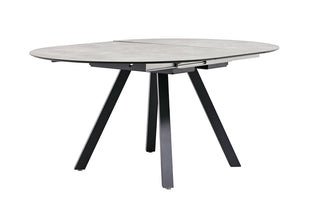 Der Kettler Ausziehtisch 120/170x120cm Alu/HPL ist ein runder, ausziehbarer Esstisch mit einer eleganten grauen HPL-Platte und stabilen schwarzen pulverbeschichteten Aluminiumbeinen, der sowohl Stil als auch Haltbarkeit bietet.