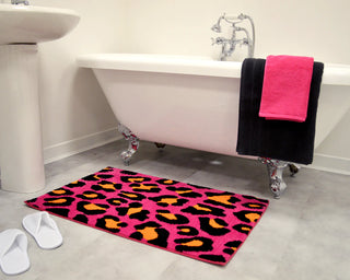 Zeo Living Badteppich Leopard 60x90cm Pink/Gelb