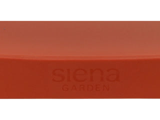 Nahaufnahme einer ziegelroten Oberfläche aus recycelbarem Polypropylen mit der Prägung „Siena Garden“, die den Stuhl Siena Garden Stapelsessel Lane Brick Red darstellt.