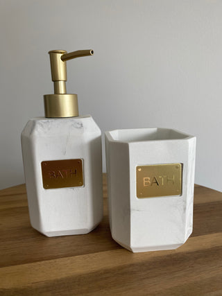 Zeo Living Seifenspender Marmor/Weiß/Gold