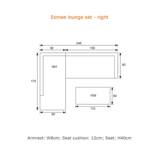 GARDEN IMPRESSIONS Lounge Esmee 3tlg. rechts carbon black/mystic grey