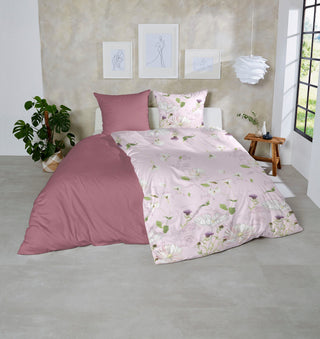 Zeo Living Mako-Satin Bettwäsche Blumenwiese rosa
