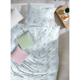 Zeo Living Soft-Seersucker Bettwäsche Blumen blau