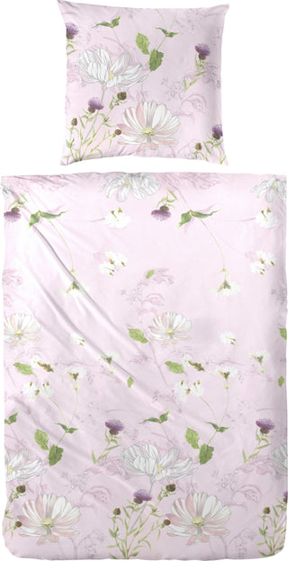 Zeo Living Mako-Satin Bettwäsche Blumenwiese rosa