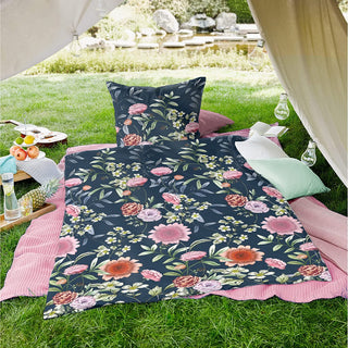 Zeo Living Mako-Satin Bettwäsche Gartenparty blau