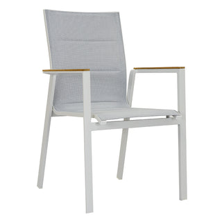 ZEO LIVING Chelsea Stapelstuhl Alu gepaddet weiß/lightgrey m. Teakarm