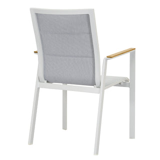 ZEO LIVING Chelsea Stapelstuhl Alu gepaddet weiß/lightgrey m. Teakarm