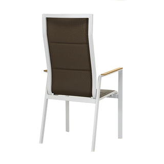 ZEO LIVING Chelsea Stapelstuhl hoch Alu gepaddet weiß/coffee mit Teakarmlehne