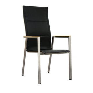 Zeo Living Stapelsessel Chelsea Edelstahl hoch Black mit QDF und Teakarmlehne