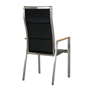 Zeo Living Stapelsessel Chelsea Edelstahl hoch Black mit QDF und Teakarmlehne