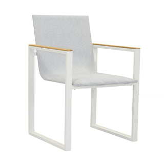 ZEO LIVING Kufensessel Ferno Aluminium Olefin weiß mit Teakarmlehne