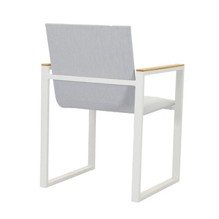 ZEO LIVING Kufensessel Ferno Aluminium Olefin weiß mit Teakarmlehne