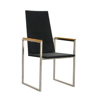 ZEO LIVING Kufensessel Ottawa Edelstahl 6mm black m. Teakarmlehne