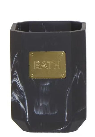 Zeo Living Zahnputzbecher Marmor/Schwarz/Gold