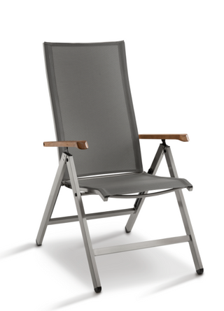 Zeo Living Klappsessel Chelsea Edelstahl m. Teakarmlehne